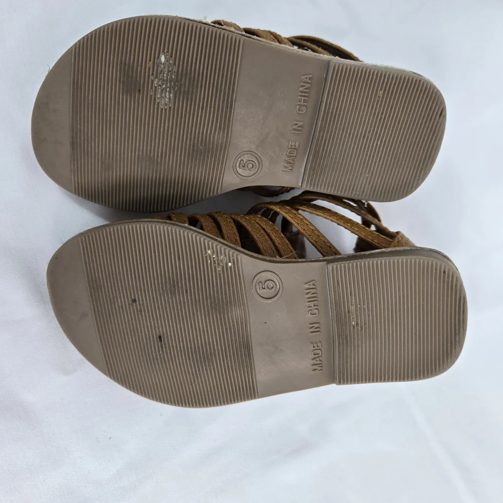 Old Navy Toddler Girls Tan Faux Leather Strappy‎ Back Zip Gladiator Sandals 5
